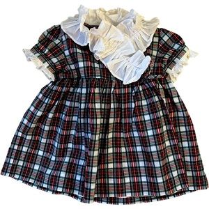 Ralph Lauren Polo Plaid Ruffle Collar Wrap Dress. Size 6M matching bloomers.